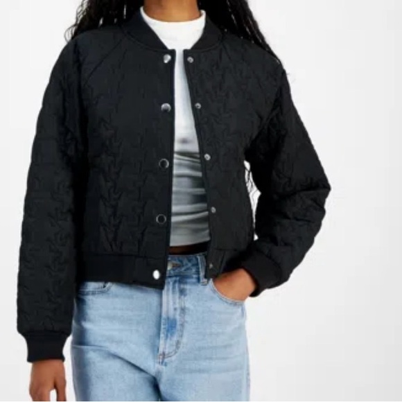 Madden Girl Black Quilted Star Stitched Bomber Jacket Size Medium - Picture 1 of 9